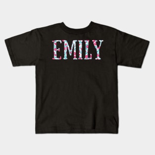 "Emily" Pink and Green Floral - Customizable Kids T-Shirt